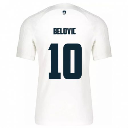 Kandiny Enfant Maillot Slovénie Nik Belovic #10 Blanc Tenues Domicile 24-26 T-Shirt