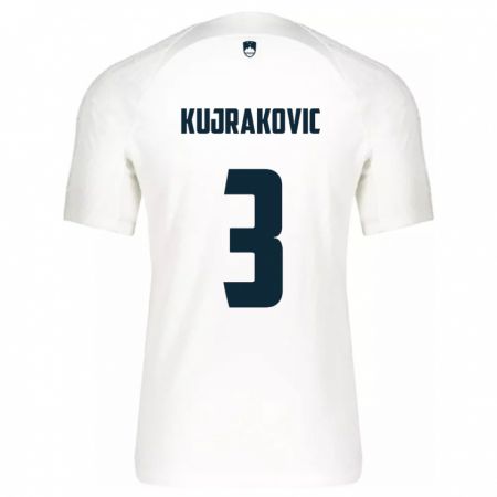 Kandiny Enfant Maillot Slovénie Minel Kujrakovic #3 Blanc Tenues Domicile 24-26 T-Shirt