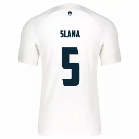 Kandiny Enfant Maillot Slovénie Filip Slana #5 Blanc Tenues Domicile 24-26 T-Shirt