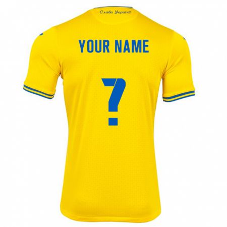 Kandiny Enfant Maillot Ukraine Votre Nom #0 Jaune Tenues Domicile 24-26 T-Shirt