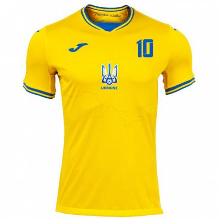 Kandiny Enfant Maillot Ukraine Andriy Matkevych #10 Jaune Tenues Domicile 24-26 T-Shirt