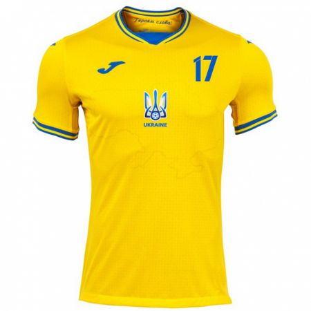 Kandiny Enfant Maillot Ukraine Daryna Apanashchenko #17 Jaune Tenues Domicile 24-26 T-Shirt