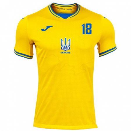 Kandiny Enfant Maillot Ukraine Ivan Varfolomeev #18 Jaune Tenues Domicile 24-26 T-Shirt