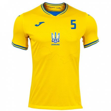 Kandiny Enfant Maillot Ukraine Sergiy Sydorchuk #5 Jaune Tenues Domicile 24-26 T-Shirt