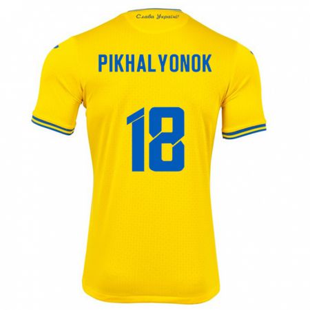 Kandiny Enfant Maillot Ukraine Oleksandr Pikhalyonok #18 Jaune Tenues Domicile 24-26 T-Shirt