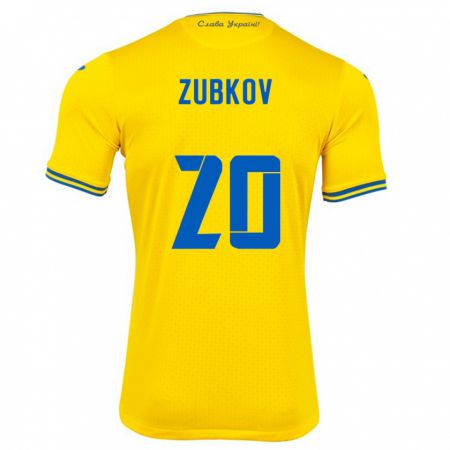 Kandiny Enfant Maillot Ukraine Oleksandr Zubkov #20 Jaune Tenues Domicile 24-26 T-Shirt