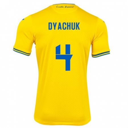 Kandiny Enfant Maillot Ukraine Maksym Dyachuk #4 Jaune Tenues Domicile 24-26 T-Shirt