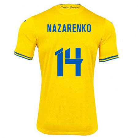 Kandiny Enfant Maillot Ukraine Oleksandr Nazarenko #14 Jaune Tenues Domicile 24-26 T-Shirt