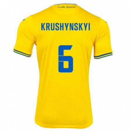 Kandiny Enfant Maillot Ukraine Borys Krushynskyi #6 Jaune Tenues Domicile 24-26 T-Shirt