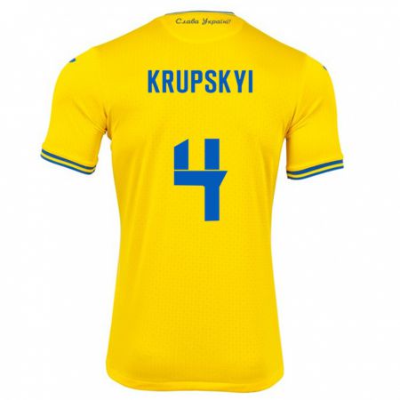 Kandiny Enfant Maillot Ukraine Ilya Krupskyi #4 Jaune Tenues Domicile 24-26 T-Shirt