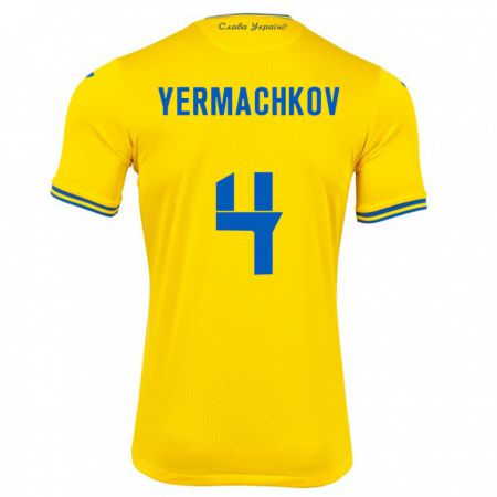 Kandiny Enfant Maillot Ukraine Ivan Yermachkov #4 Jaune Tenues Domicile 24-26 T-Shirt