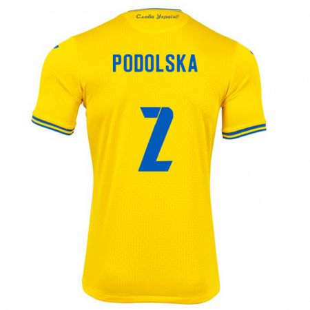 Kandiny Enfant Maillot Ukraine Iryna Podolska #2 Jaune Tenues Domicile 24-26 T-Shirt