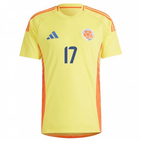 Kandiny Enfant Maillot Colombie Carolina Arias #17 Jaune Tenues Domicile 24-26 T-Shirt