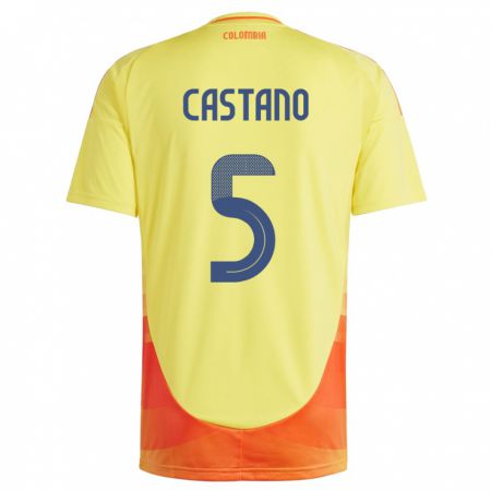 Kandiny Enfant Maillot Colombie Kevin Castaño #5 Jaune Tenues Domicile 24-26 T-Shirt