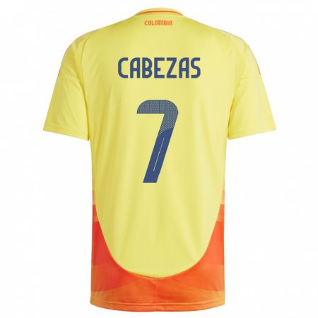 Kandiny Enfant Maillot Colombie Jorge Cabezas #7 Jaune Tenues Domicile 24-26 T-Shirt