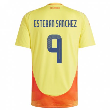 Kandiny Enfant Maillot Colombie Juan Esteban Sánchez #9 Jaune Tenues Domicile 24-26 T-Shirt