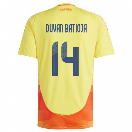 Kandiny Enfant Maillot Colombie Andy Duván Batioja #14 Jaune Tenues Domicile 24-26 T-Shirt