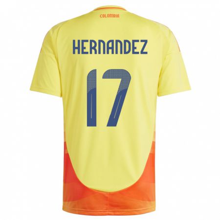 Kandiny Enfant Maillot Colombie Jhoan Hernández #17 Jaune Tenues Domicile 24-26 T-Shirt