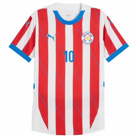 Kandiny Enfant Maillot Paraguay Matías Segovia #10 Blanc Rouge Tenues Domicile 24-26 T-Shirt