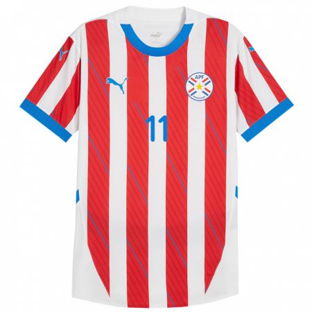 Kandiny Enfant Maillot Paraguay Enso González #11 Blanc Rouge Tenues Domicile 24-26 T-Shirt