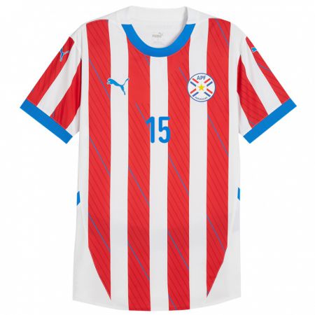 Kandiny Enfant Maillot Paraguay Éver Coronel #15 Blanc Rouge Tenues Domicile 24-26 T-Shirt