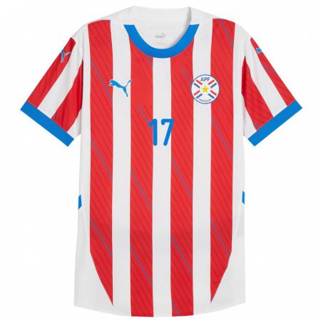 Kandiny Enfant Maillot Paraguay Kevin Pereira #17 Blanc Rouge Tenues Domicile 24-26 T-Shirt