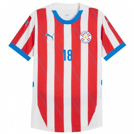 Kandiny Enfant Maillot Paraguay Diego Gómez #18 Blanc Rouge Tenues Domicile 24-26 T-Shirt