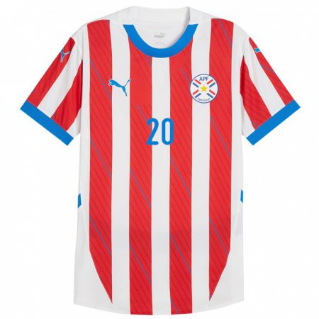 Kandiny Enfant Maillot Paraguay Paola Genes #20 Blanc Rouge Tenues Domicile 24-26 T-Shirt