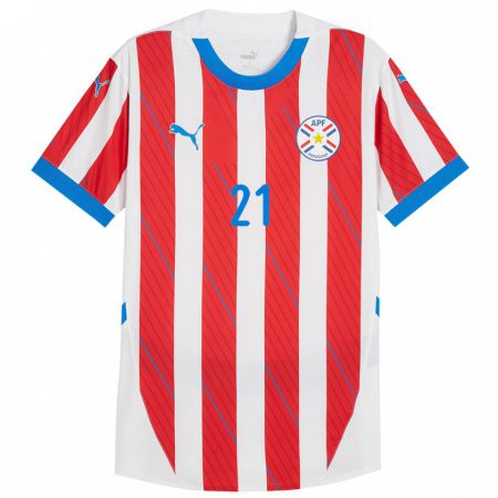 Kandiny Enfant Maillot Paraguay Fabrizio Peralta #21 Blanc Rouge Tenues Domicile 24-26 T-Shirt