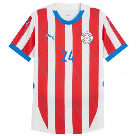 Kandiny Enfant Maillot Paraguay Ramón Sosa #24 Blanc Rouge Tenues Domicile 24-26 T-Shirt