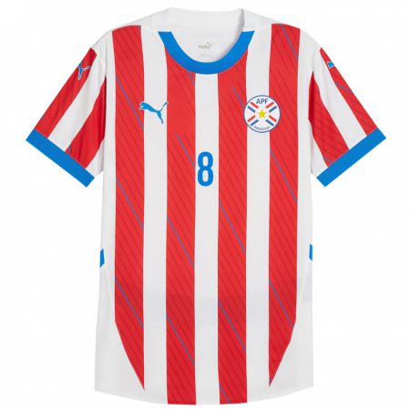 Kandiny Enfant Maillot Paraguay Fabrizio Baruja #8 Blanc Rouge Tenues Domicile 24-26 T-Shirt