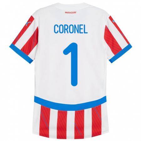 Kandiny Enfant Maillot Paraguay Carlos Coronel #1 Blanc Rouge Tenues Domicile 24-26 T-Shirt