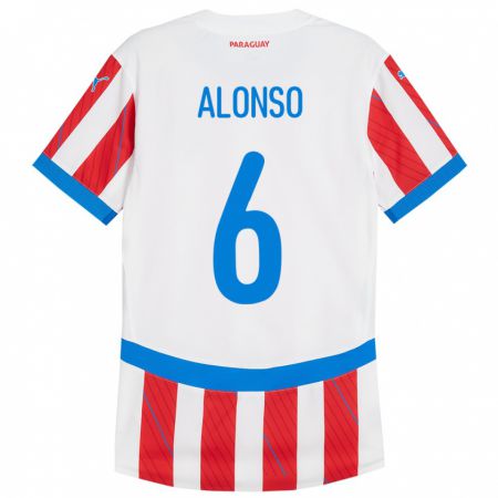 Kandiny Enfant Maillot Paraguay Júnior Alonso #6 Blanc Rouge Tenues Domicile 24-26 T-Shirt