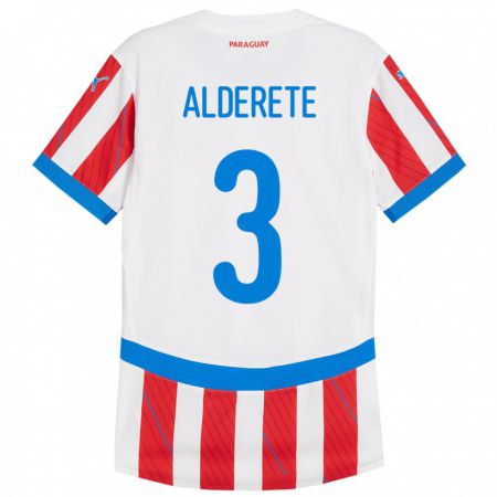 Kandiny Enfant Maillot Paraguay Omar Alderete #3 Blanc Rouge Tenues Domicile 24-26 T-Shirt