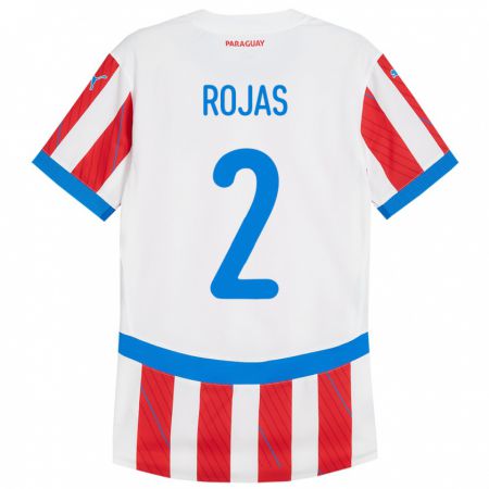 Kandiny Enfant Maillot Paraguay Robert Rojas #2 Blanc Rouge Tenues Domicile 24-26 T-Shirt