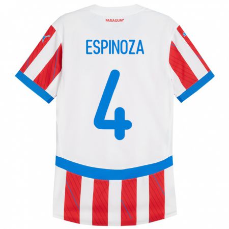 Kandiny Enfant Maillot Paraguay Matías Espinoza #4 Blanc Rouge Tenues Domicile 24-26 T-Shirt