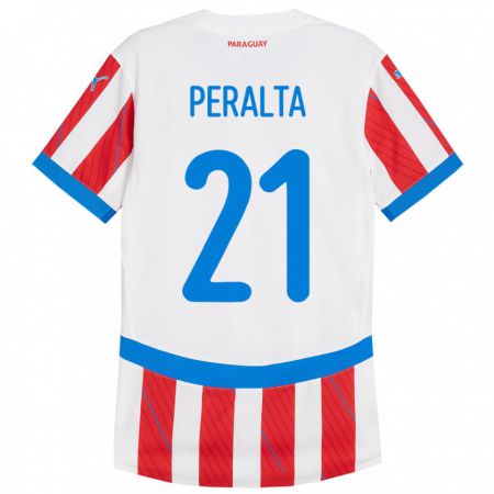Kandiny Enfant Maillot Paraguay Fabrizio Peralta #21 Blanc Rouge Tenues Domicile 24-26 T-Shirt
