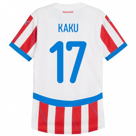 Kandiny Enfant Maillot Paraguay Kaku #17 Blanc Rouge Tenues Domicile 24-26 T-Shirt