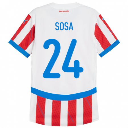 Kandiny Enfant Maillot Paraguay Ramón Sosa #24 Blanc Rouge Tenues Domicile 24-26 T-Shirt