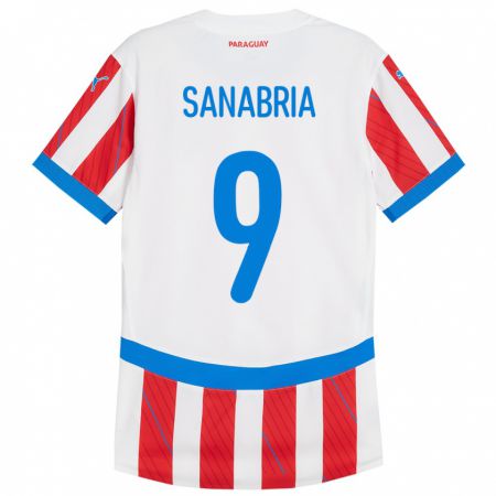 Kandiny Enfant Maillot Paraguay Antonio Sanabria #9 Blanc Rouge Tenues Domicile 24-26 T-Shirt