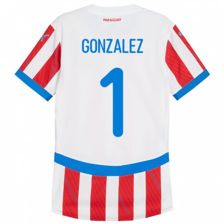 Kandiny Enfant Maillot Paraguay Ángel González #1 Blanc Rouge Tenues Domicile 24-26 T-Shirt