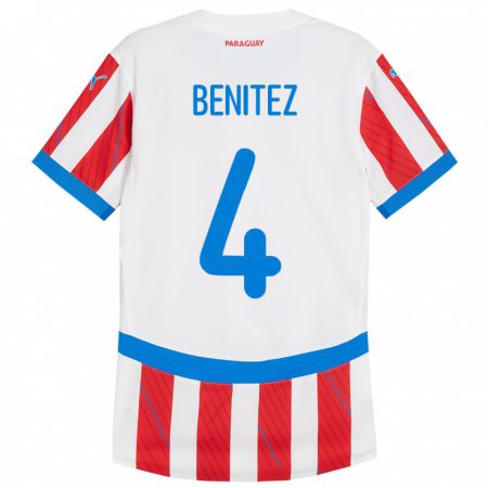 Kandiny Enfant Maillot Paraguay Gastón Benítez #4 Blanc Rouge Tenues Domicile 24-26 T-Shirt