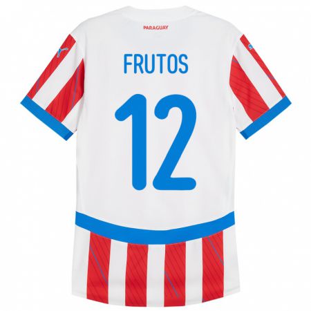 Kandiny Enfant Maillot Paraguay Rodrigo Frutos #12 Blanc Rouge Tenues Domicile 24-26 T-Shirt