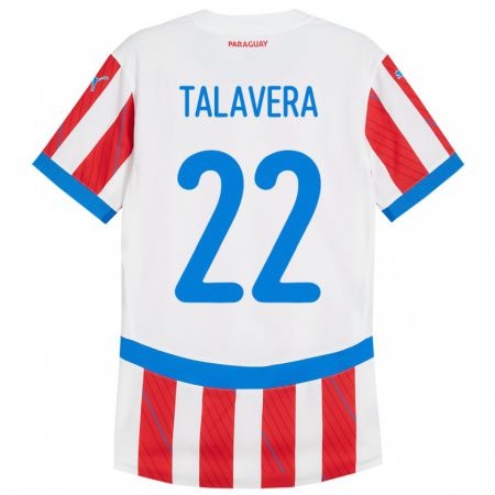 Kandiny Enfant Maillot Paraguay Javier Talavera #22 Blanc Rouge Tenues Domicile 24-26 T-Shirt