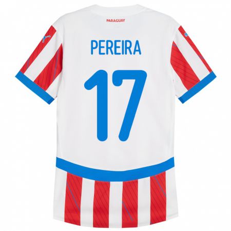 Kandiny Enfant Maillot Paraguay Kevin Pereira #17 Blanc Rouge Tenues Domicile 24-26 T-Shirt