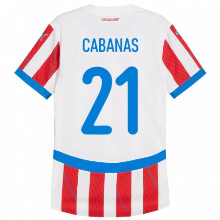 Kandiny Enfant Maillot Paraguay Víctor Cabañas #21 Blanc Rouge Tenues Domicile 24-26 T-Shirt