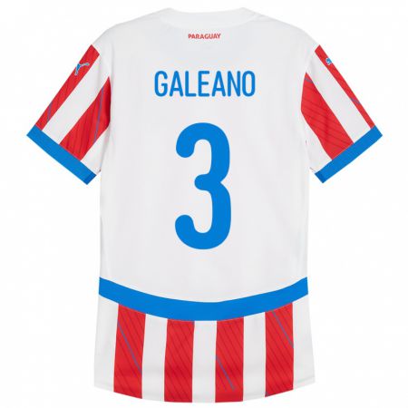 Kandiny Enfant Maillot Paraguay Fernando Galeano #3 Blanc Rouge Tenues Domicile 24-26 T-Shirt