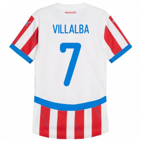 Kandiny Enfant Maillot Paraguay Rodrigo Villalba #7 Blanc Rouge Tenues Domicile 24-26 T-Shirt