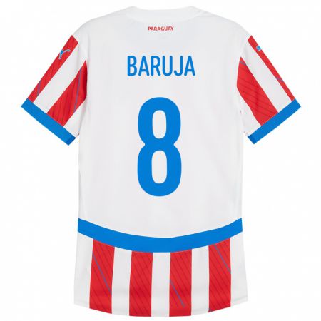 Kandiny Enfant Maillot Paraguay Fabrizio Baruja #8 Blanc Rouge Tenues Domicile 24-26 T-Shirt