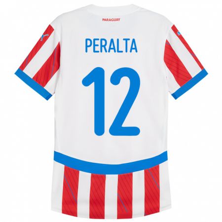 Kandiny Enfant Maillot Paraguay Jesús Peralta #12 Blanc Rouge Tenues Domicile 24-26 T-Shirt